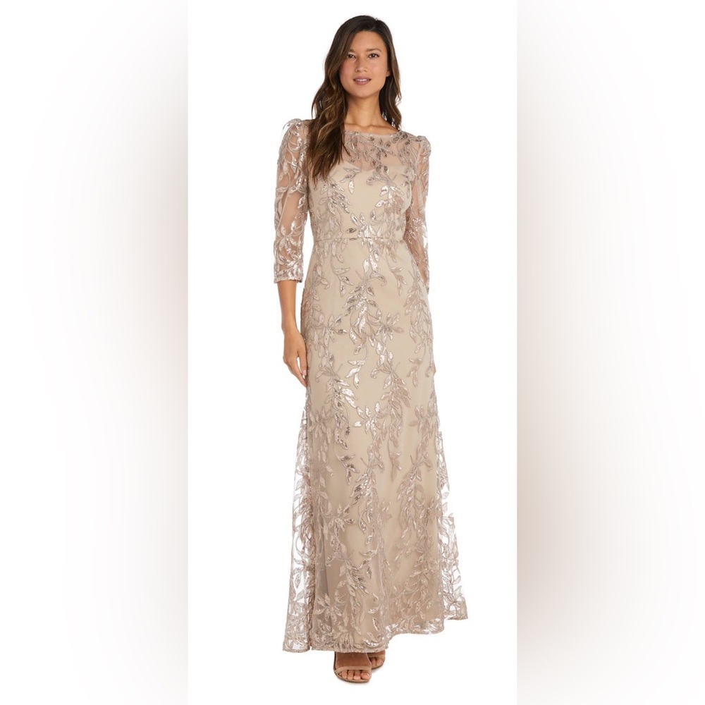 R&M Richards Embellished Boat Neck Illusion Gown Size 16 - Picture 1 of 6